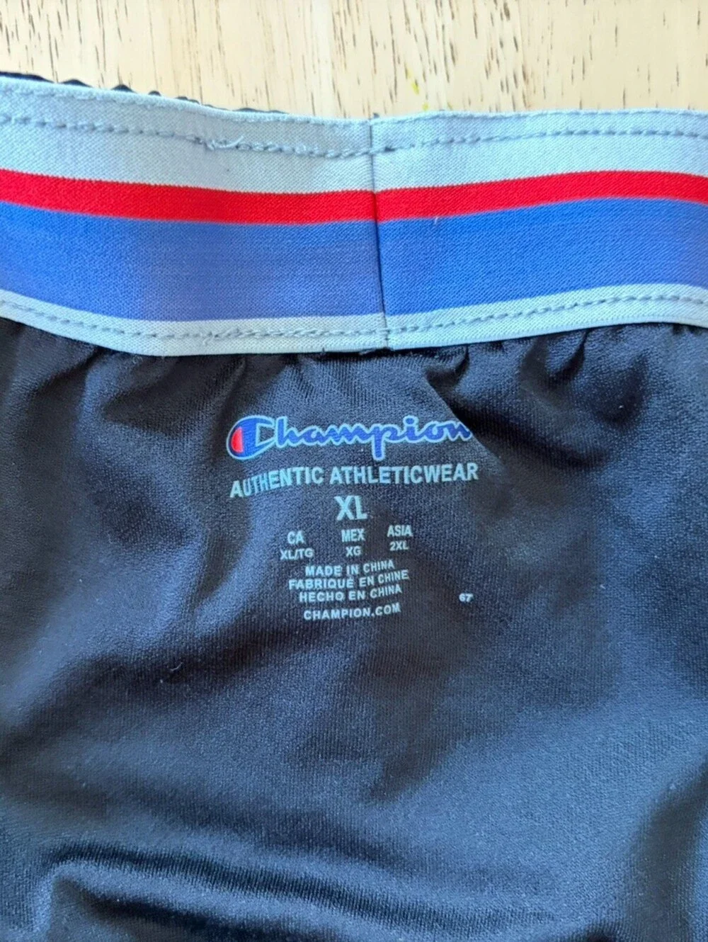 XL Champion Authentic Athleticware Black Women's Shorts Red and Blue Stripe Run